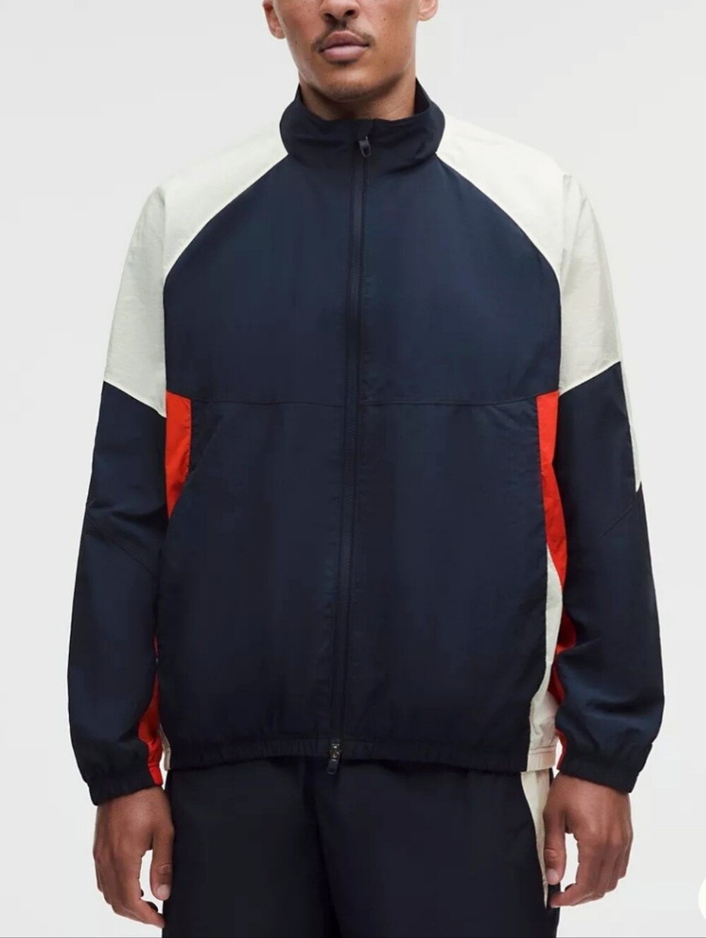 Lululemon Mens Nylon Oversized Track Jacket Navy Coconut Cherry Ember Large NEW